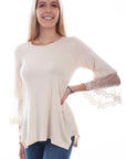 Solid Top W/tulle Crochet Sleeves - HC757