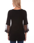 Solid Top W/tulle Crochet Sleeves - HC757