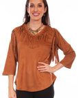 Ultra Suede Fringe Pull Over Top - HC773