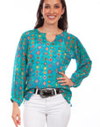 Pullover V-neck Print Blouse - HC810