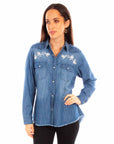 Denim Blouse W/emb Yokes - HC838