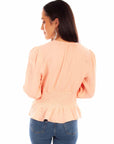 Cotton Texture Peplum Top W/lace Up - HC848