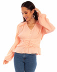 Cotton Texture Peplum Top W/lace Up - HC848