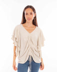 Cinch Front Cascade Sleeve Top - HC856