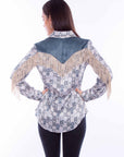Print Blouse W/back Fringe - HC866