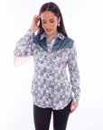 Print Blouse W/back Fringe - HC866