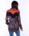 Feather Print W/fringe & Cont. Yoke - HC871