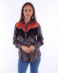 Feather Print W/fringe & Cont. Yoke - HC871