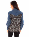 Denim Blouse W/jacquard Contrast - HC876