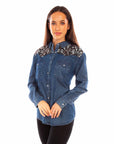 Denim Blouse W/jacquard Contrast - HC876