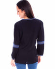 Tie Front Emb Blouse W/emb Sleeves - HC879