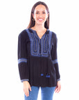 Tie Front Emb Blouse W/emb Sleeves - HC879