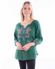 Pullover Tie Front Emb. Blouse - HC883