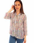 Abstract Stripe Print Blouse - HC887
