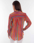 Colorful Stripe Print Button Up Blou - HC888