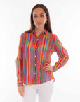 Colorful Stripe Print Button Up Blou - HC888