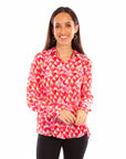 Heart Print Button Up Collar Blouse - HC891