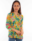 Tropical Print Button Up Blouse - HC893