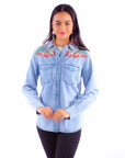 Cactus Print Denim Top - HC901