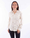 Snap Front Blouse W/floral Print - HC904