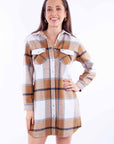 Plaid Flannel Shirt-dress - HC908