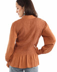 Peplum Blouse Smocked Bodice - HC910