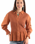Peplum Blouse Smocked Bodice - HC910