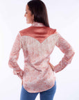 Print Blouse W/solid Yokes & Fringe - HC928