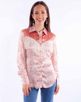 Print Blouse W/solid Yokes & Fringe - HC928