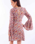 Paisley Print Dress W/bell Sleeves - HC930