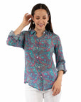 Button Up Blouse W/roll Up Sleeves - HC949