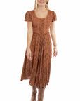 Capsleeve Printed Lace Front Dress - HC959