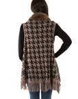 Houndstooth Faux Fur Trim Cardigan - HC968