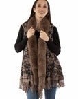 Houndstooth Faux Fur Trim Cardigan - HC968