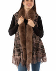 Houndstooth Faux Fur Trim Cardigan - HC968