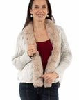 Lace Up Back Cardigan W/faux Fur Trm - HC969