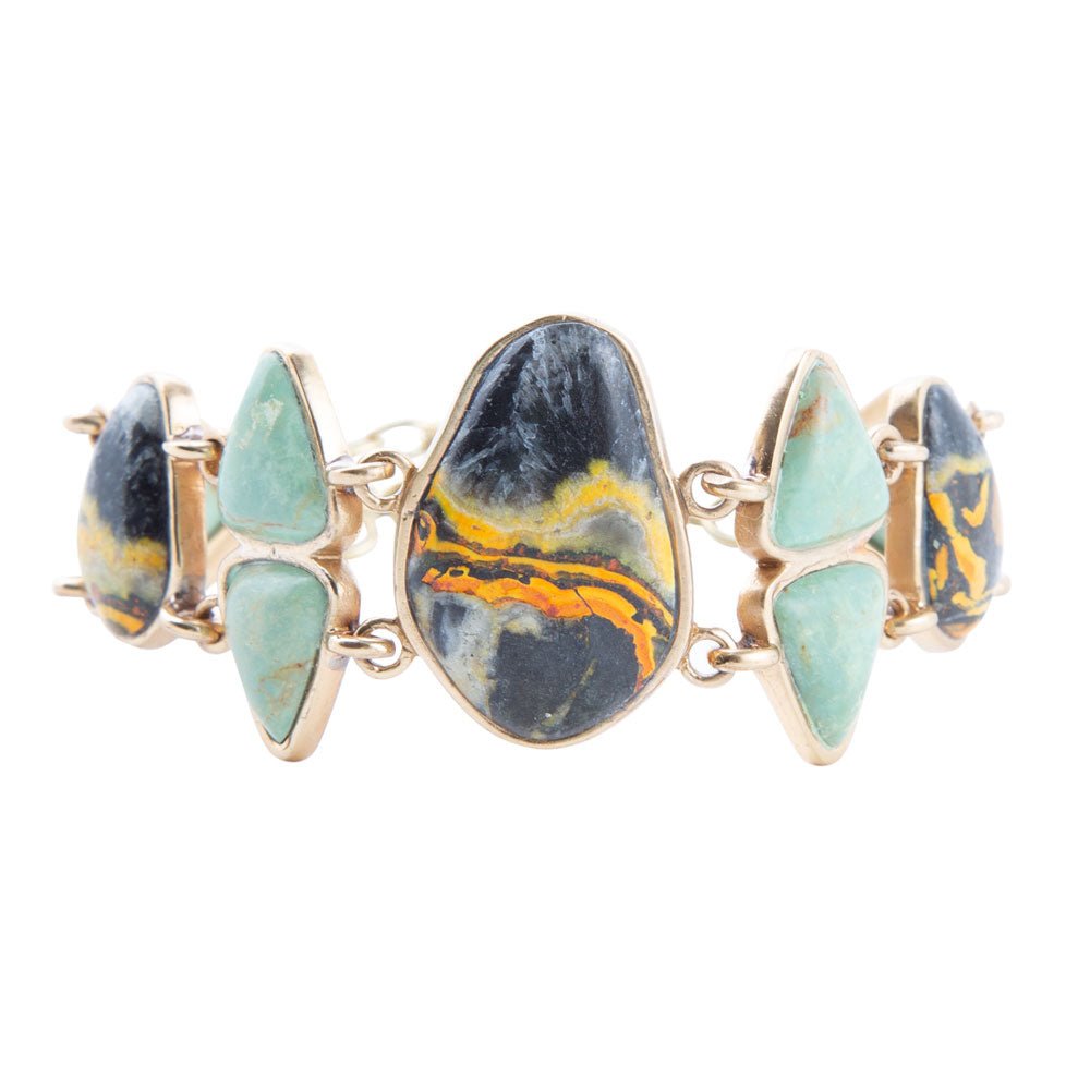 Multi Color Bumblebee Jasper and Green Turquoise Golden Bracelets