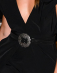 The Jessie Suede Concho Belt in Black