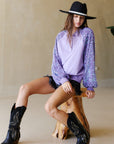 Sequin Sleeve Henley -clearance