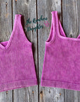 Magenta Ribbed Crop Tank with Reversible Neckline