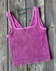 Magenta Ribbed Crop Tank with Reversible Neckline