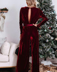 Red Velvet Keyhole Jumpsuit -clearance