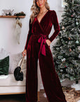 Red Velvet Keyhole Jumpsuit -clearance