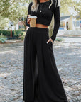 Black Crop Top Pants Set