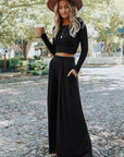 Black Crop Top Pants Set