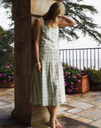 MASON'S DAUGHTER Andrea Top, Green/Ivory Shantung Gingham