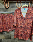 Leather Floral Print Women's Pajama Set