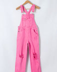 Hot Pink Distressed Overalls
