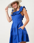 Blue Poplin Ruffle Dress
