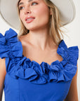 Blue Poplin Ruffle Dress